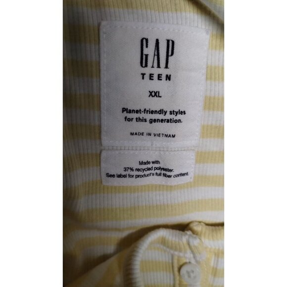Gap Teen XXL Yellow & White Striped Short-Sleeve Henley Top - Picture 3 of 6